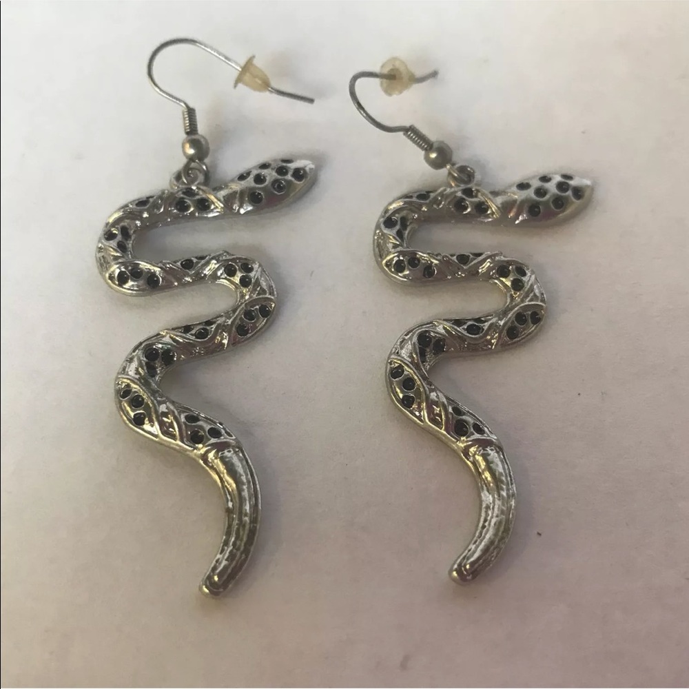 Snake Pierced Drop Dangle Earrings silver tone